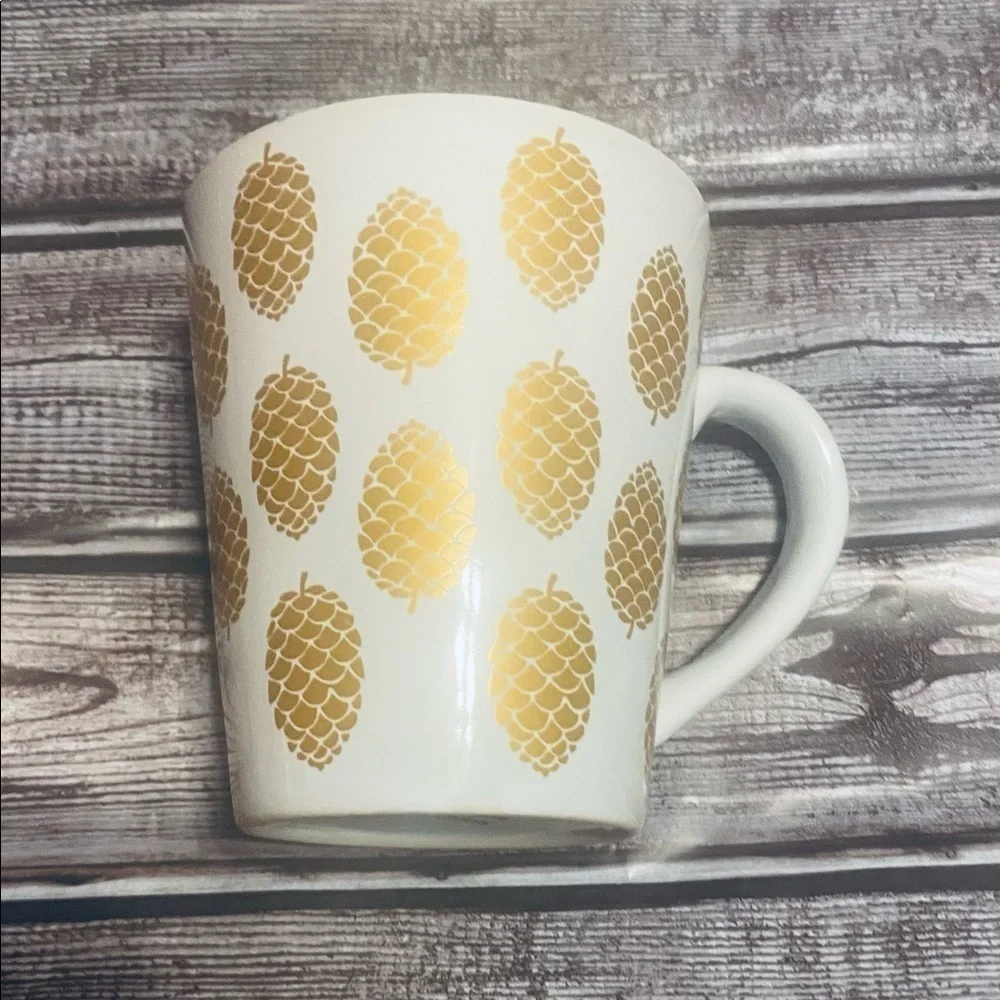 Gold Pinecones  Mug Teacup White, Ceramic 8 oz MODERN GOURMET FOODS
